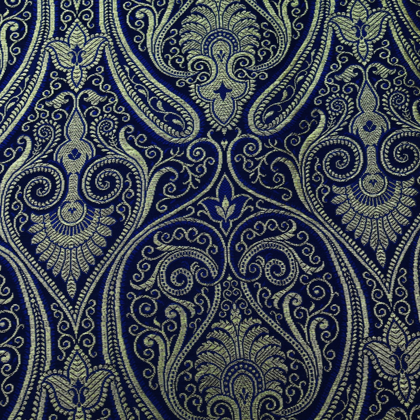 Royal Blue Color Satin Brocade Fabric