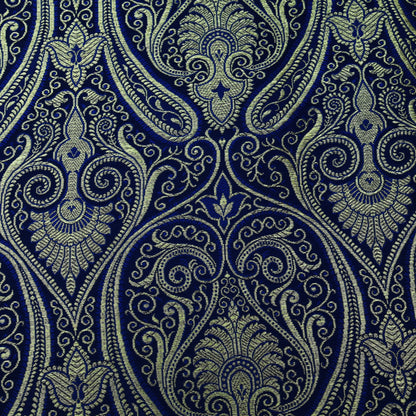 Royal Blue Color Satin Brocade Fabric