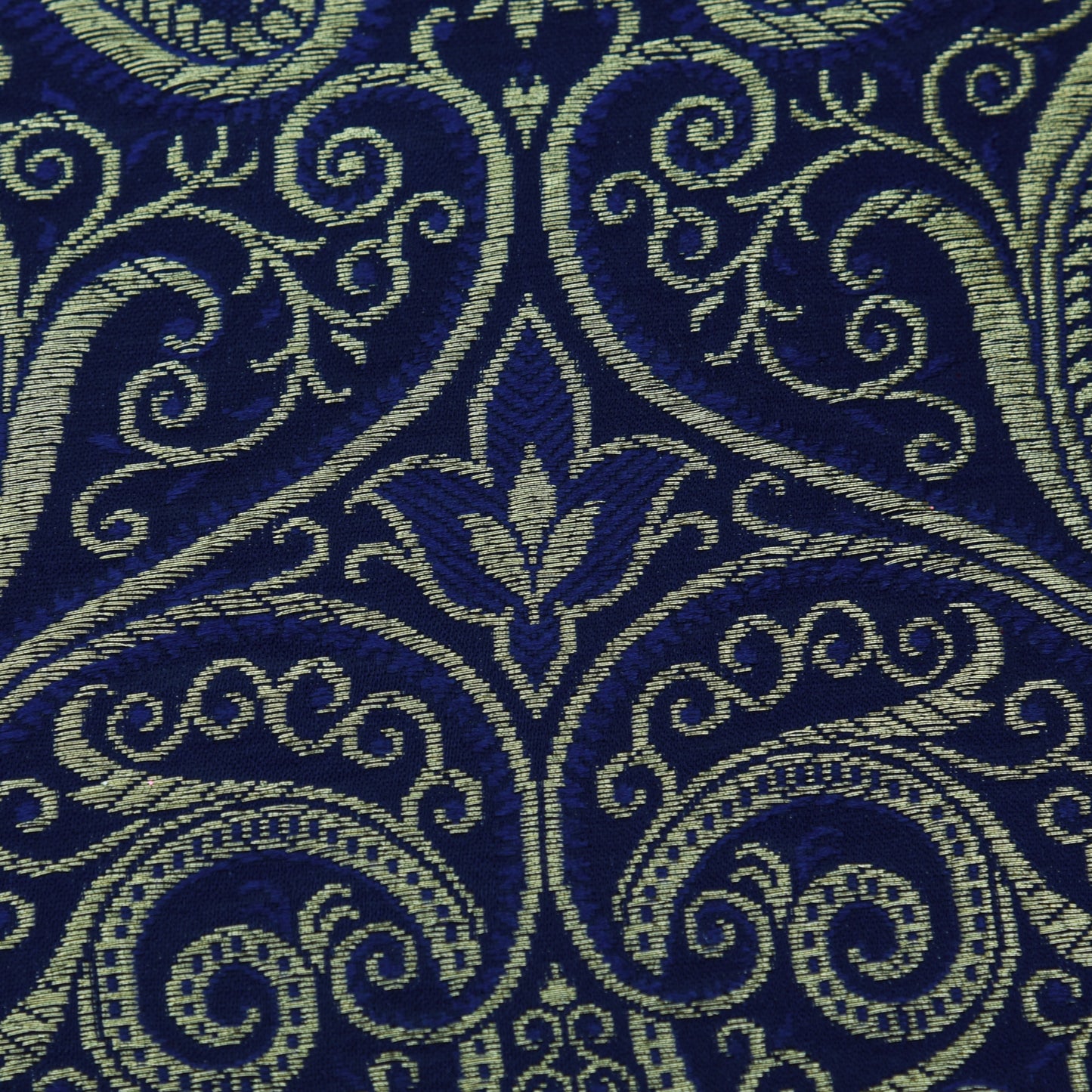 Royal Blue Color Satin Brocade Fabric