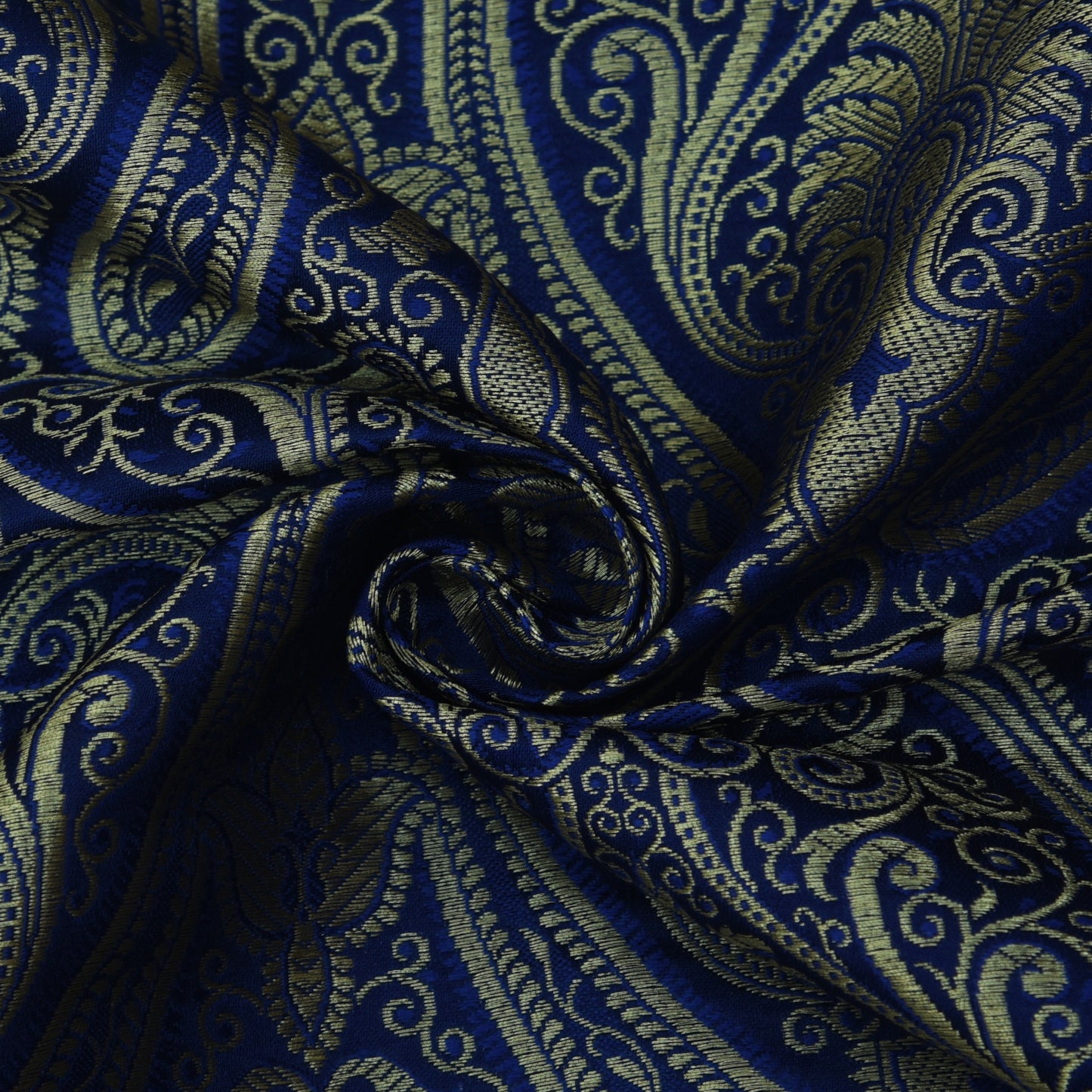 Royal Blue Color Satin Brocade Fabric