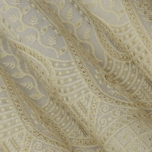 White Color Georgette Embroidery Fabric