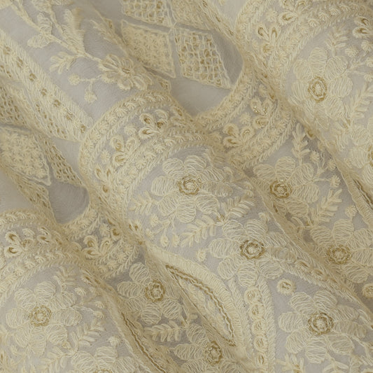 White Color Georgette Embroidery Fabric