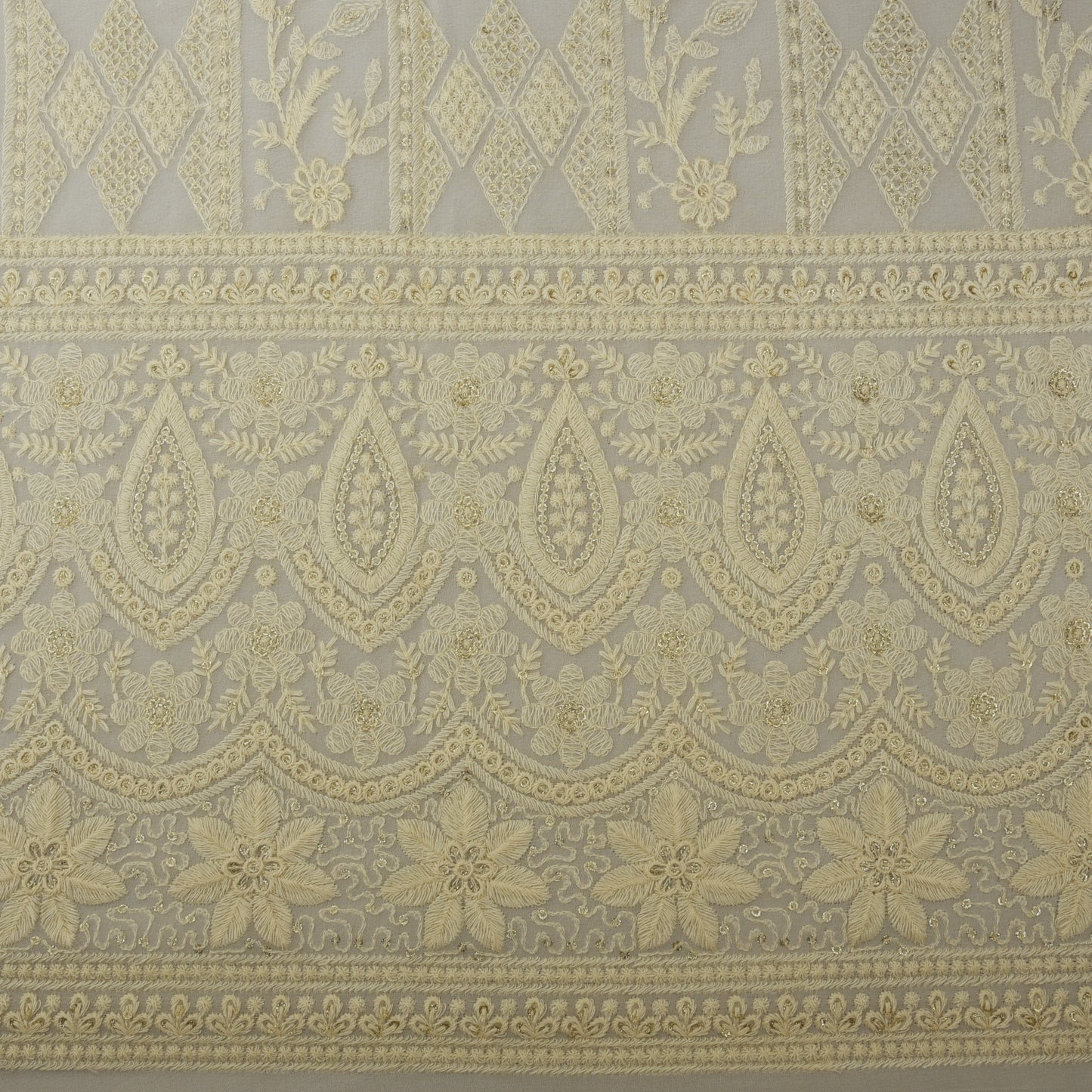 White Color Georgette Embroidery Fabric