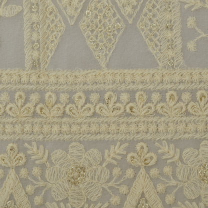 White Color Georgette Embroidery Fabric