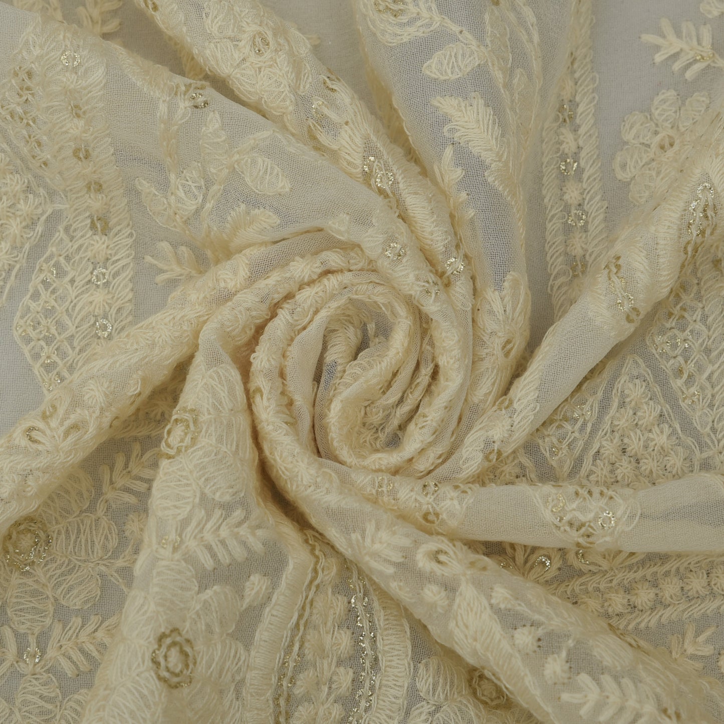 White Color Georgette Embroidery Fabric