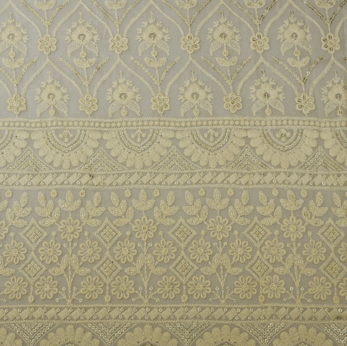 White Color Georgette Embroidery Fabric