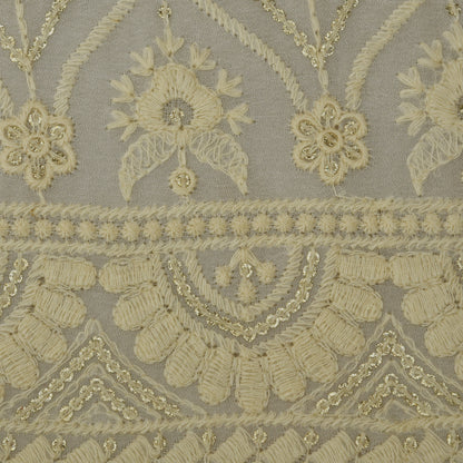 White Color Georgette Embroidery Fabric