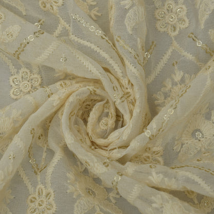 White Color Georgette Embroidery Fabric