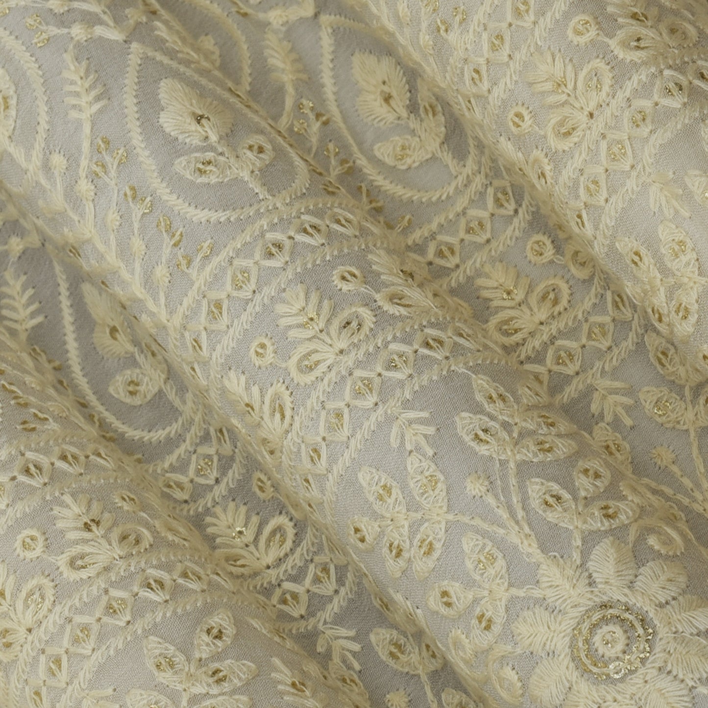 White Color Georgette Embroidery Fabric