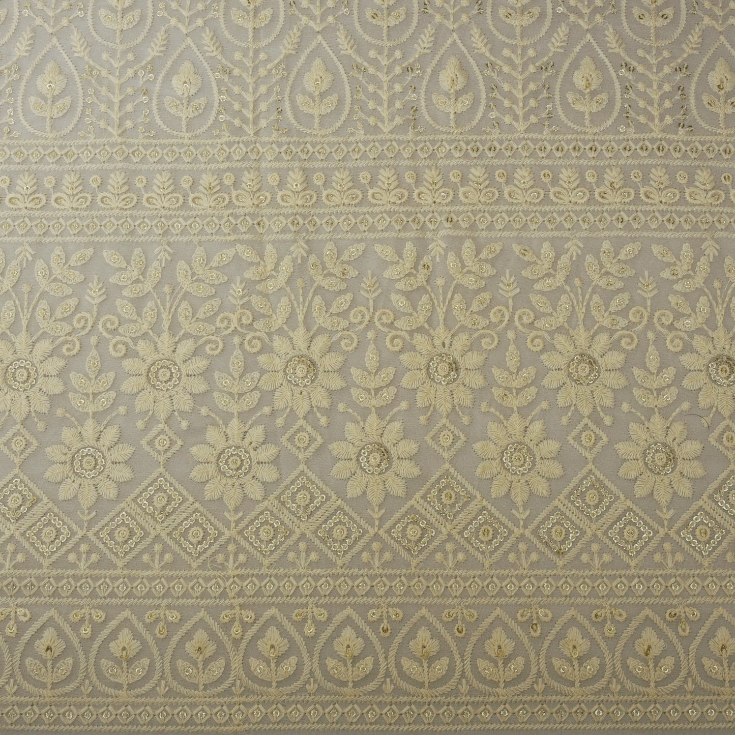 White Color Georgette Embroidery Fabric