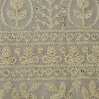 White Color Georgette Embroidery Fabric
