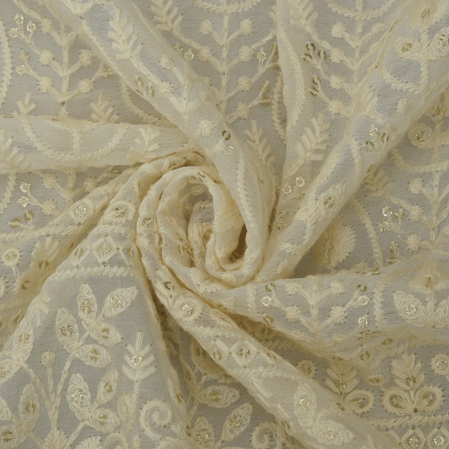 White Color Georgette Embroidery Fabric