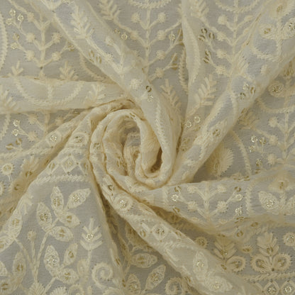 White Color Georgette Embroidery Fabric
