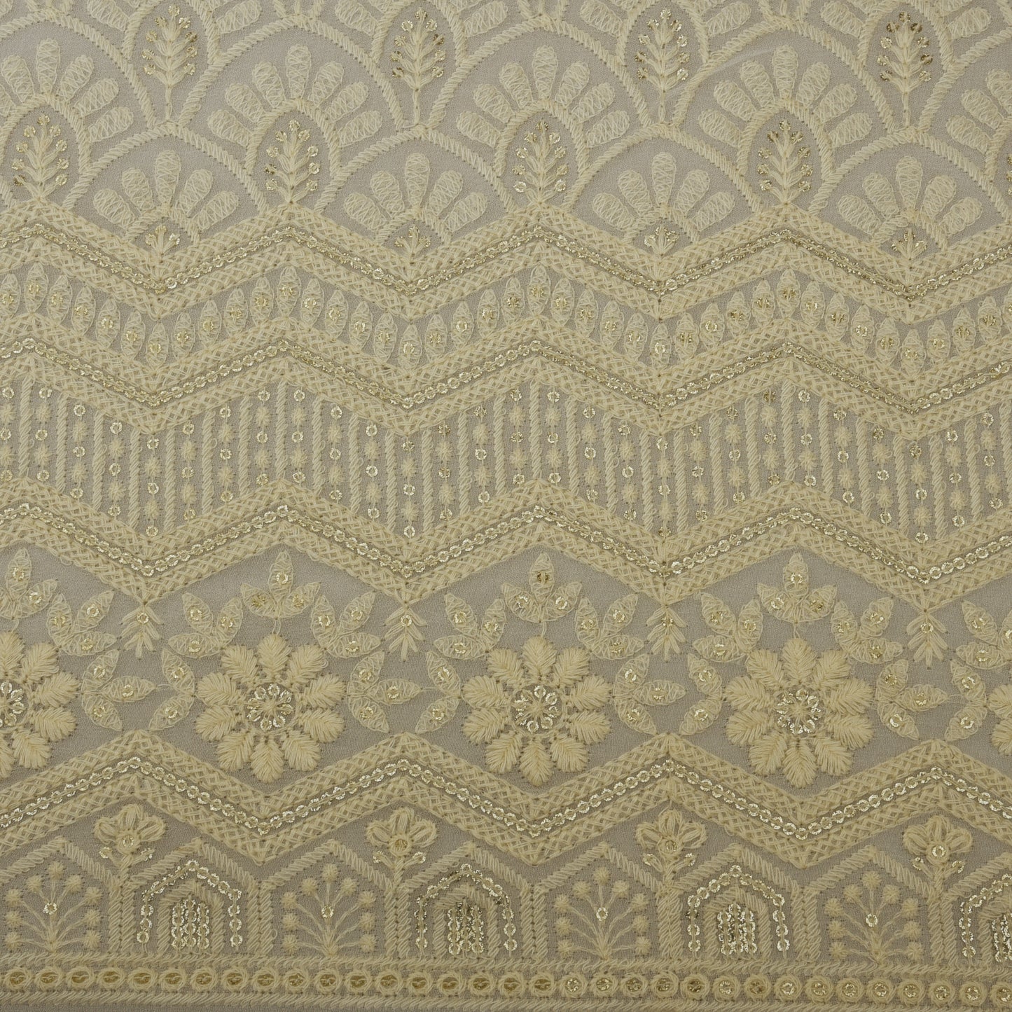 White Color Georgette Embroidery Fabric