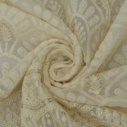 White Color Georgette Embroidery Fabric