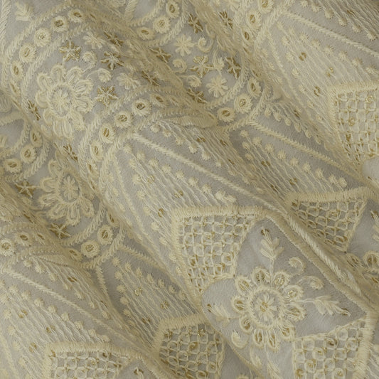 White Color Georgette Embroidery Fabric