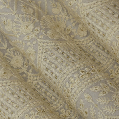 White Color Georgette Embroidery Fabric