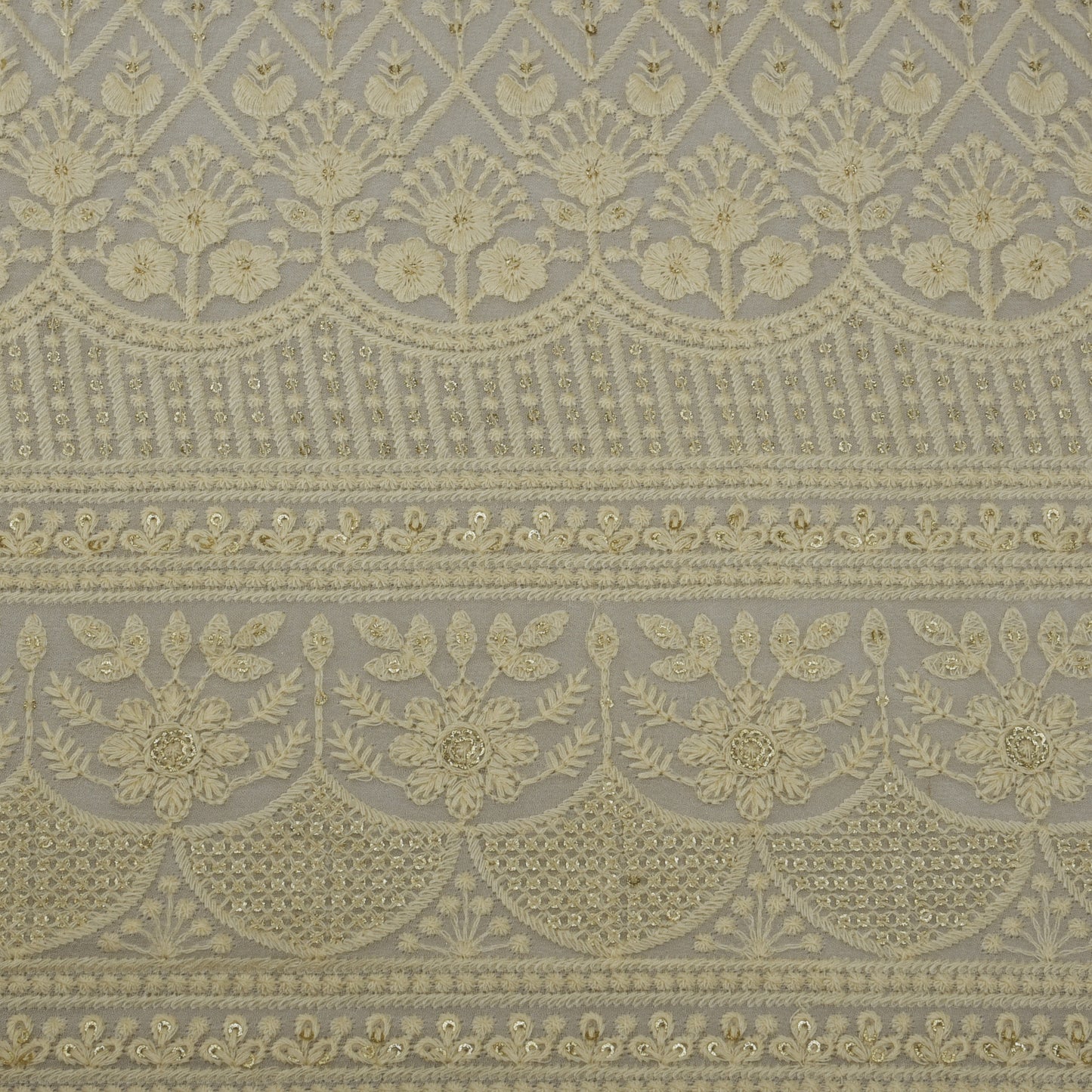 White Color Georgette Embroidery Fabric