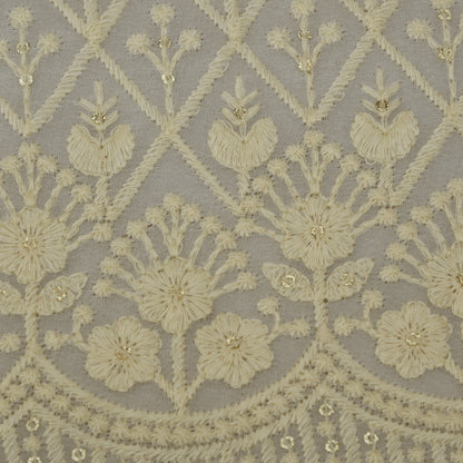 White Color Georgette Embroidery Fabric