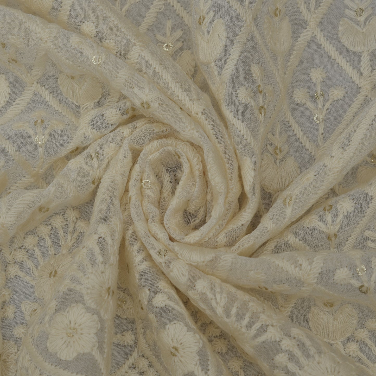 White Color Georgette Embroidery Fabric