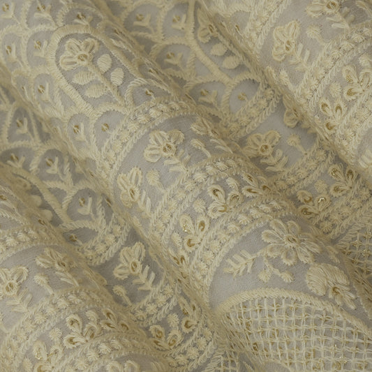 White Color Georgette Embroidery Fabric