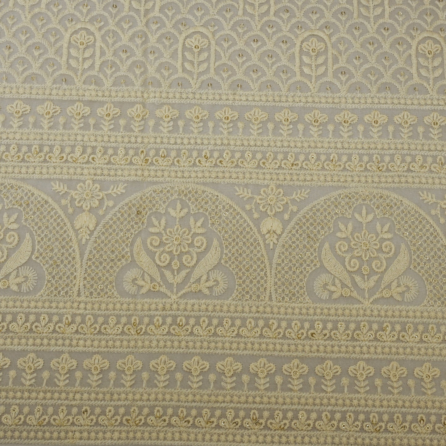 White Color Georgette Embroidery Fabric