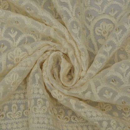 White Color Georgette Embroidery Fabric