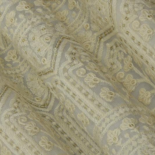 White Color Georgette Embroidery Fabric