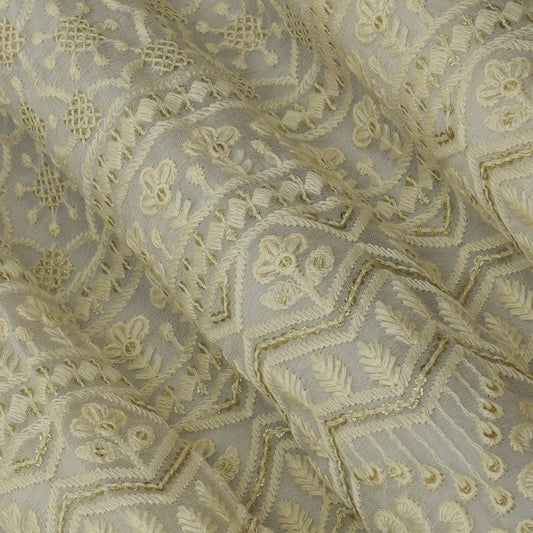 White Color Georgette Embroidery Fabric