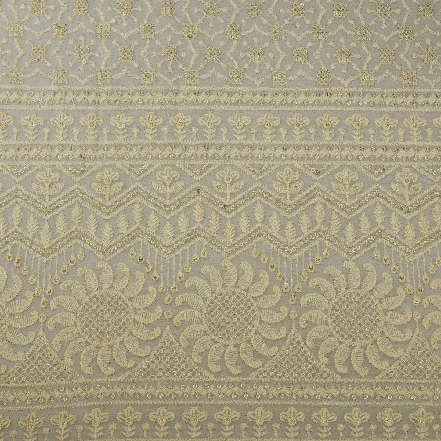 White Color Georgette Embroidery Fabric