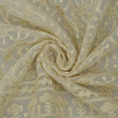 White Color Georgette Embroidery Fabric