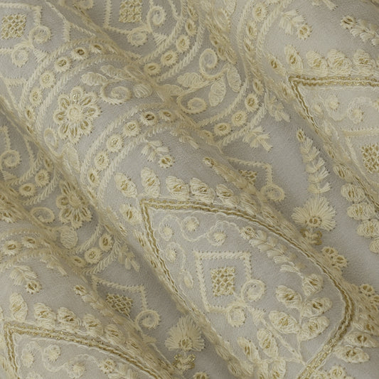 White Color Georgette Embroidery Fabric