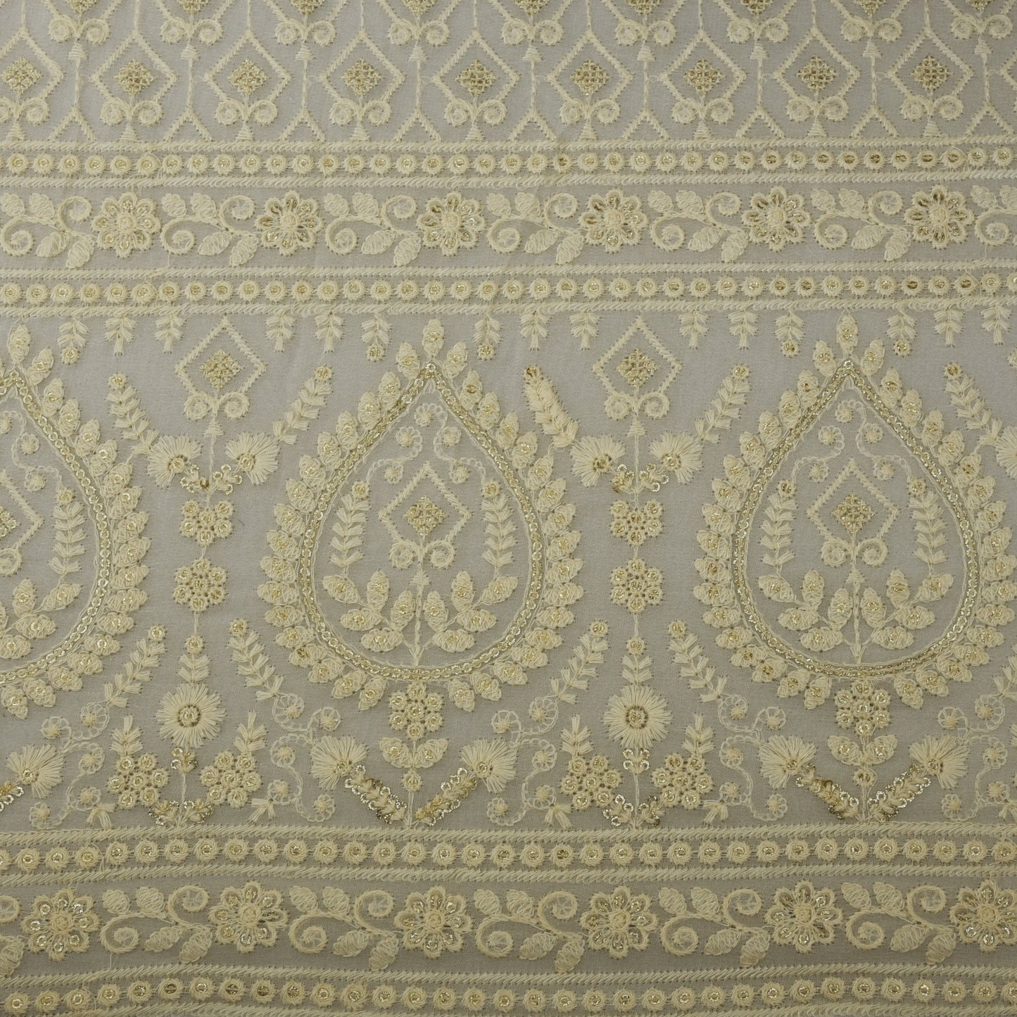 White Color Georgette Embroidery Fabric
