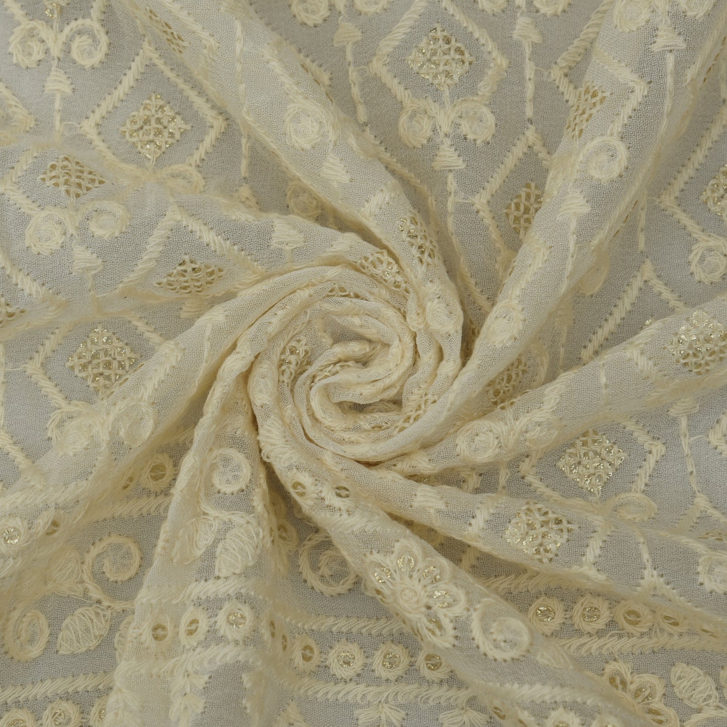 White Color Georgette Embroidery Fabric