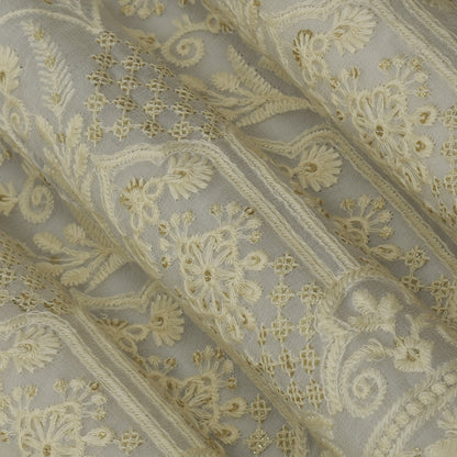 White Color Georgette Embroidery Fabric