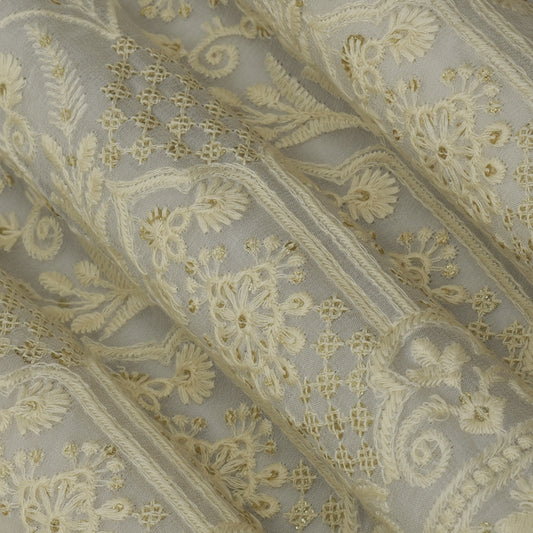 White Color Georgette Embroidery Fabric