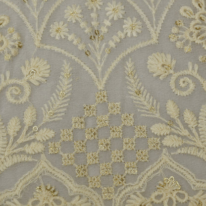 White Color Georgette Embroidery Fabric