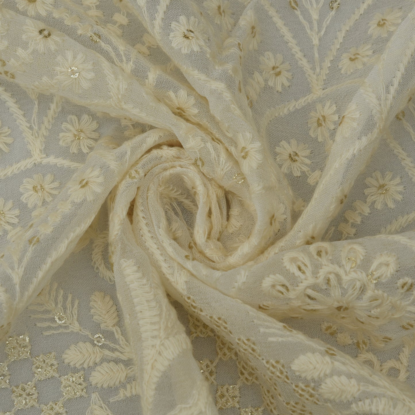 White Color Georgette Embroidery Fabric