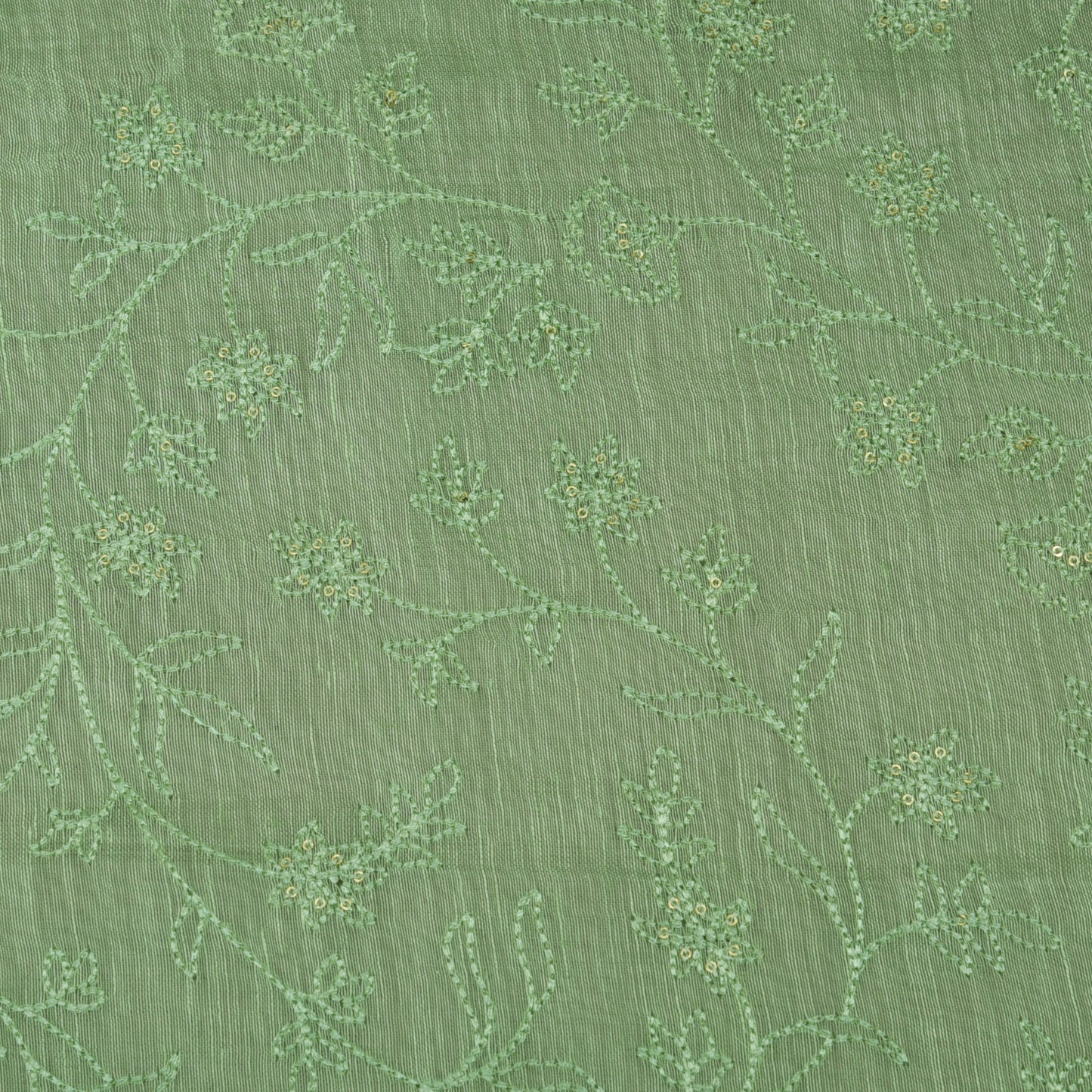 Pista Green Color Noil Silk Embroidery Fabric