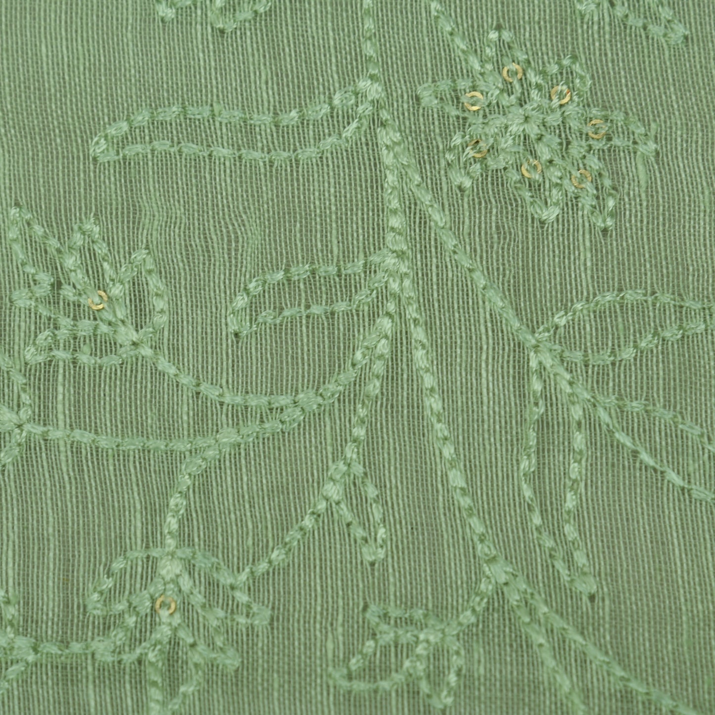 Pista Green Color Noil Silk Embroidery Fabric