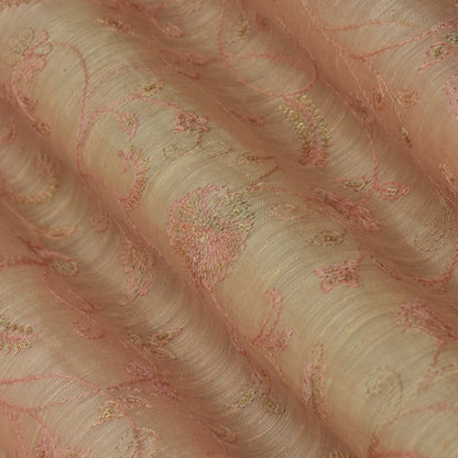 Peach Color Noil Silk Embroidery Fabric