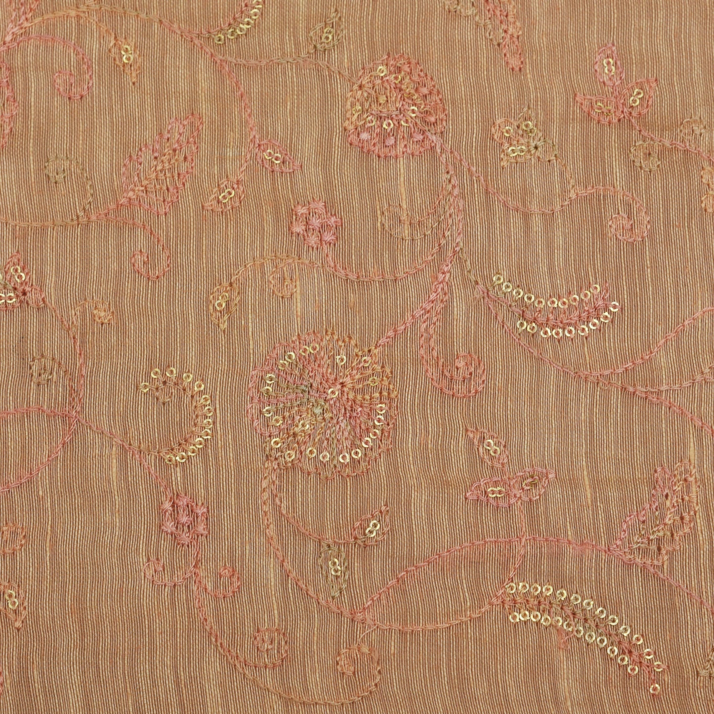 Peach Color Noil Silk Embroidery Fabric