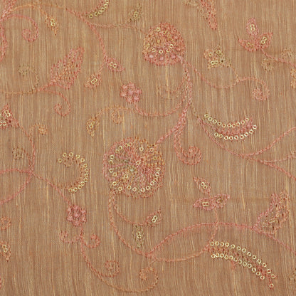 Peach Color Noil Silk Embroidery Fabric