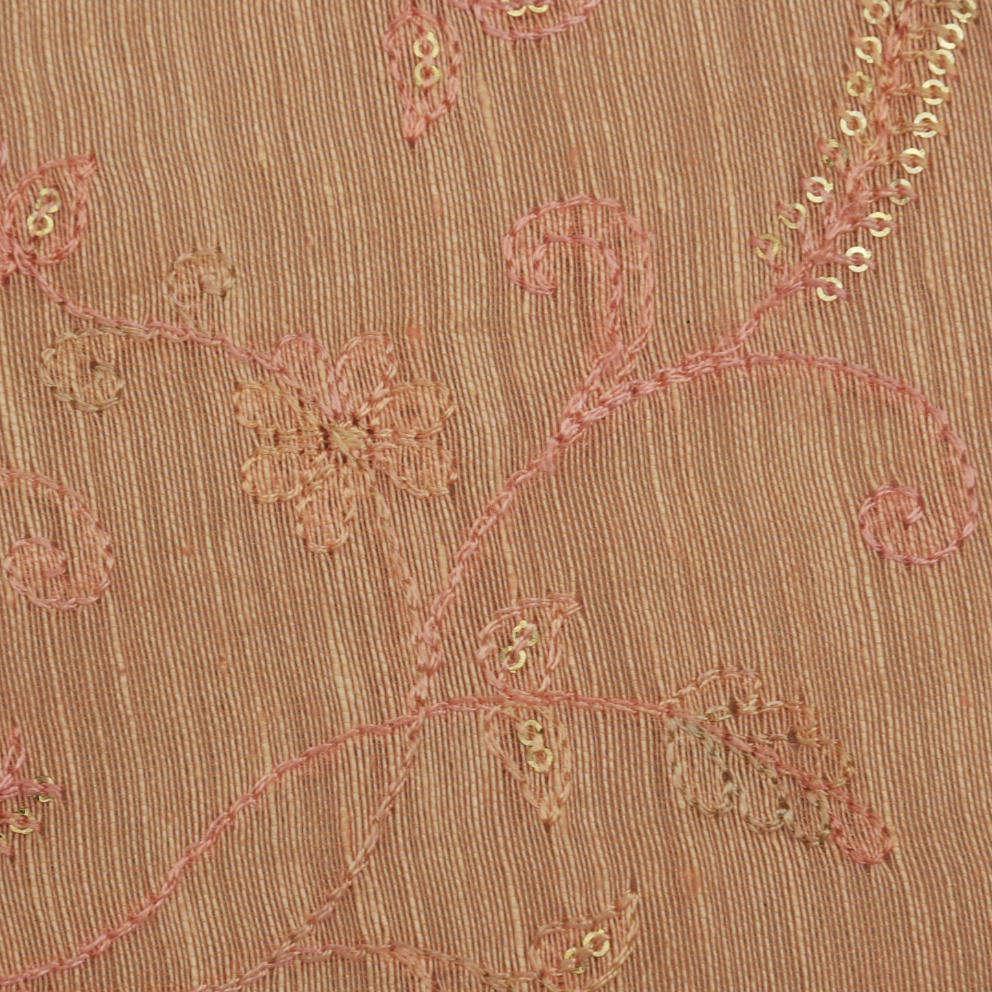 Peach Color Noil Silk Embroidery Fabric