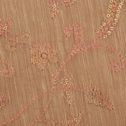 Peach Color Noil Silk Embroidery Fabric