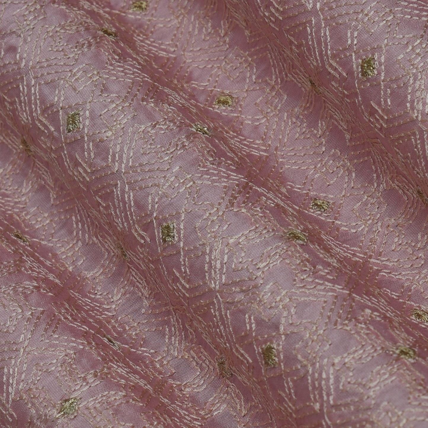 Pink Color Kora Silk Chanderi Embroidery Fabric