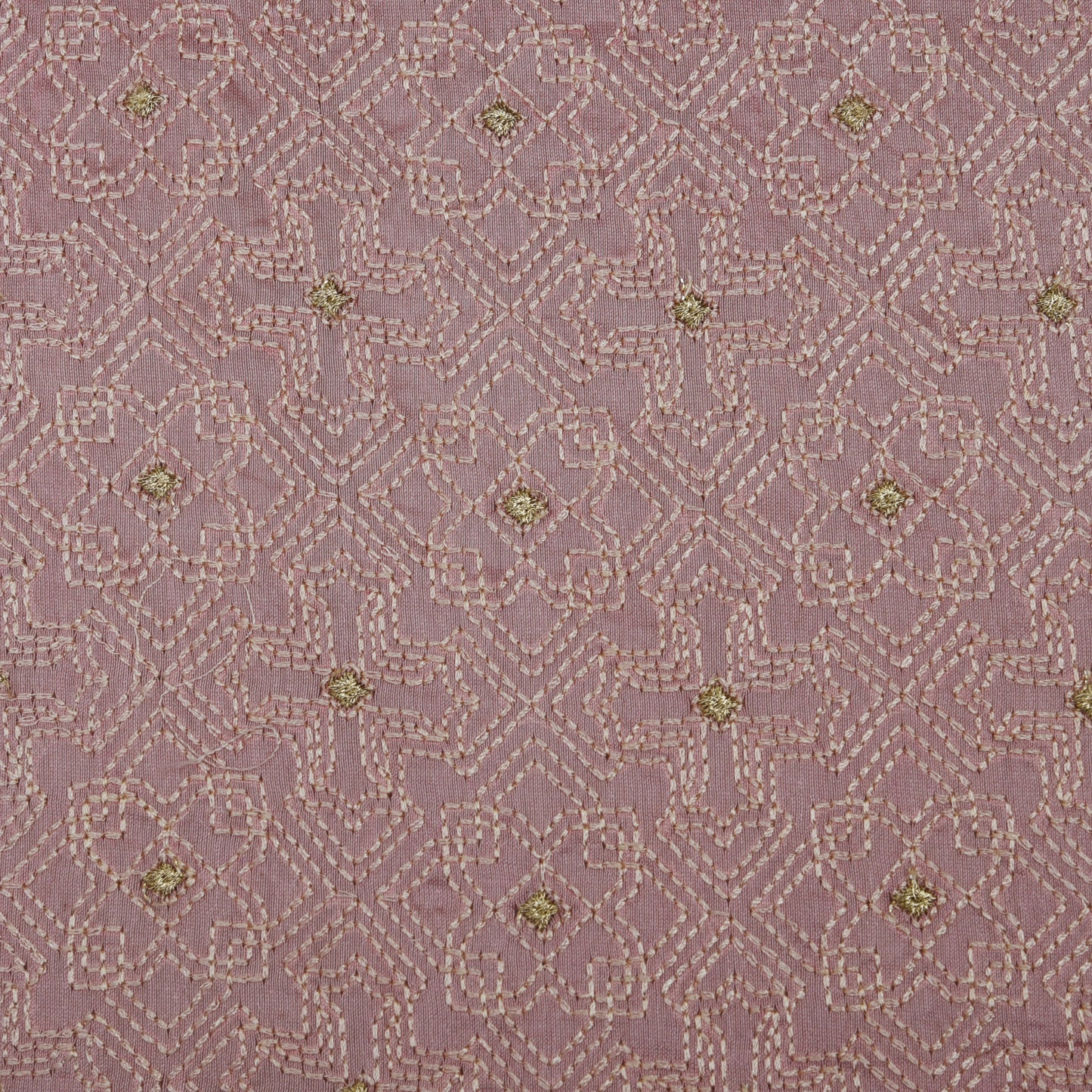 Pink Color Kora Silk Chanderi Embroidery Fabric