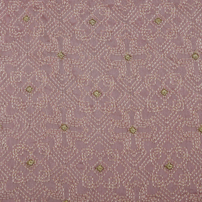 Pink Color Kora Silk Chanderi Embroidery Fabric