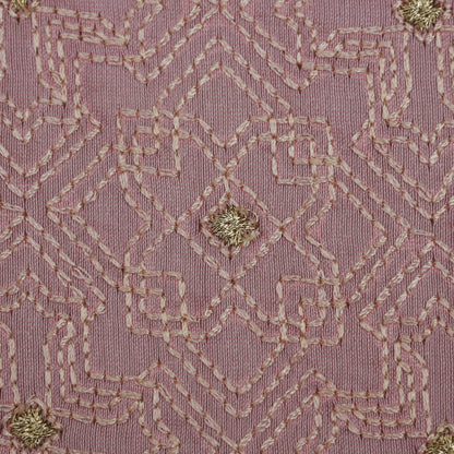 Pink Color Kora Silk Chanderi Embroidery Fabric