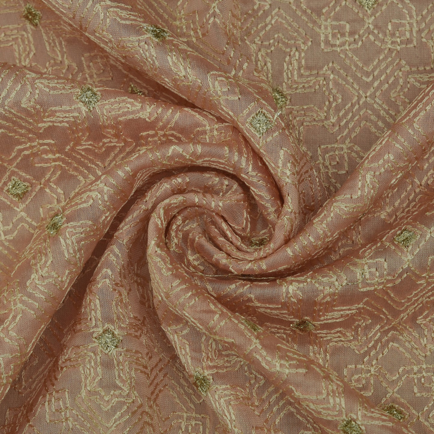 Peach Color Noil Embroidery Fabric